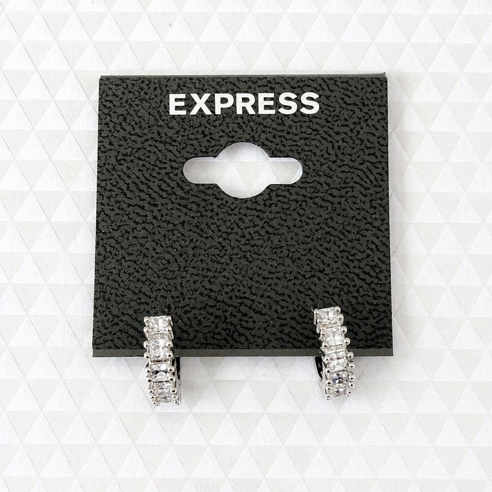 Express Crystal Rhinestone Hoop Earrings Silver Tone NWT